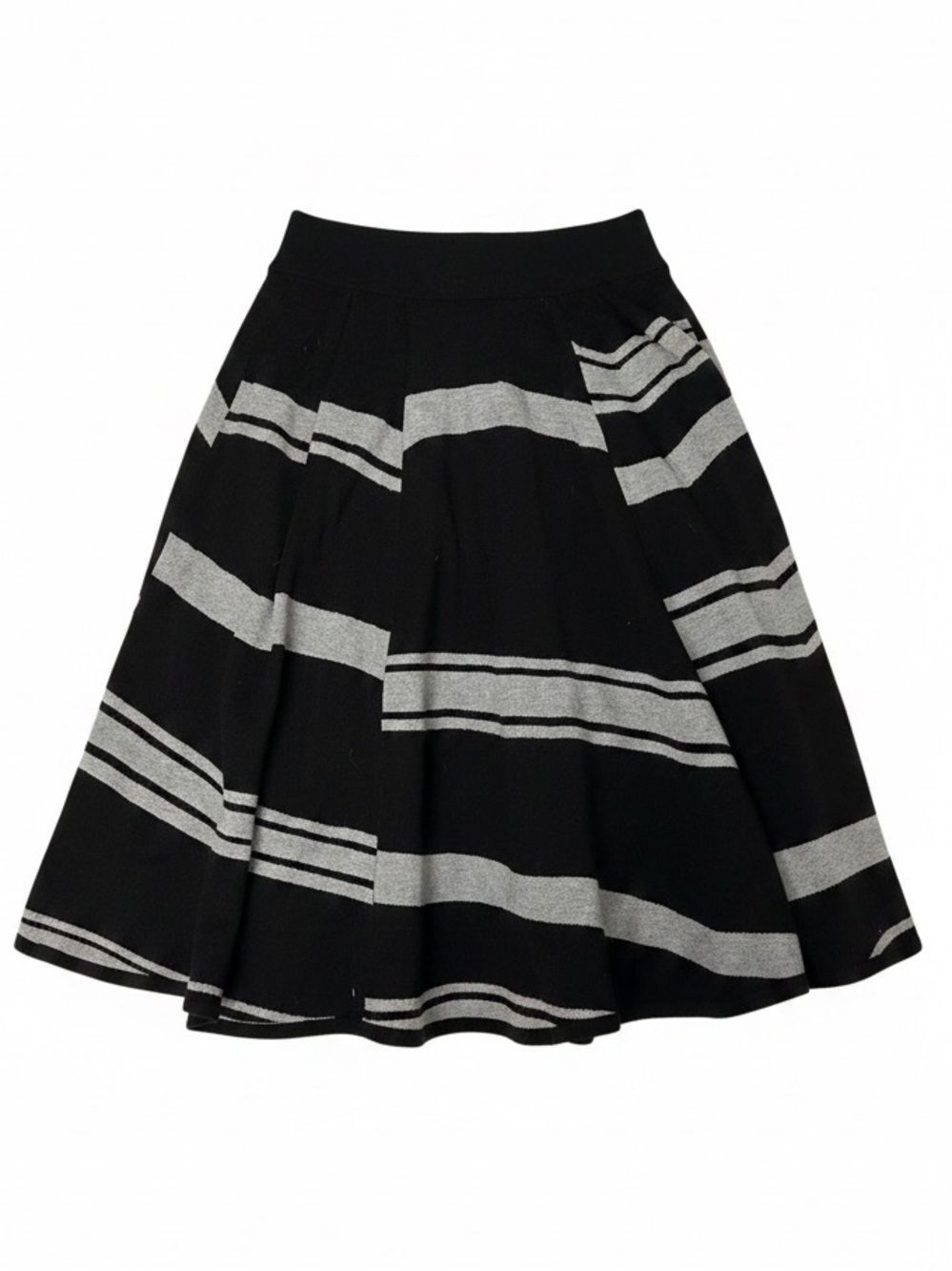 RHIE Black Gray Striped Full Circle Midi Skirt – Vogue Featured